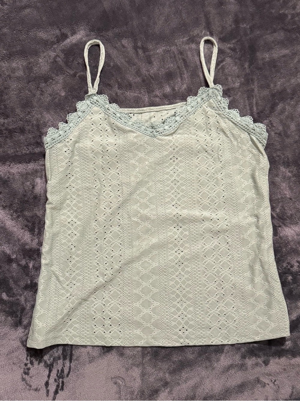 Eyelet Lace-Trim Tank Top - Mint